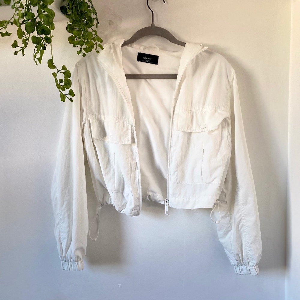 Pull & Bear WHITE zip up hoodie